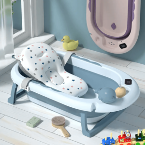 Grand Baignoire Pliable Bébé(Capacité 55L)avec Coussin, Balle, Rince Tete Bebe, Baignoire Bebe, Pliable Ultra Compacte, baignoire bebe pliable pour les bébés